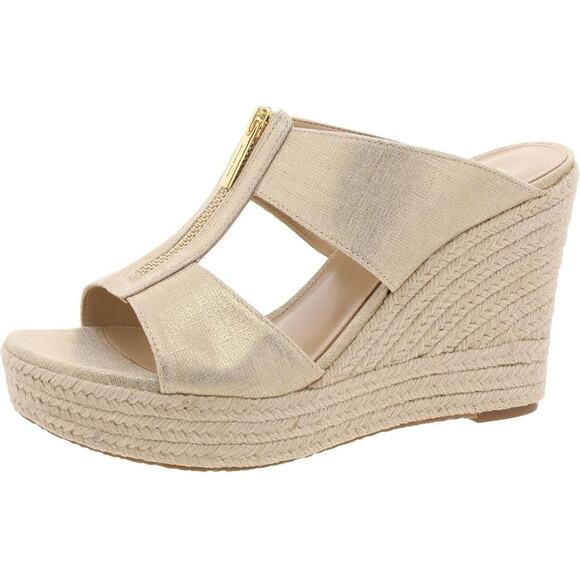 Michael Kors Women's Bradley Espadrille Platform Wedge Sandals, Gold Size 10M - Picture 1 of 5